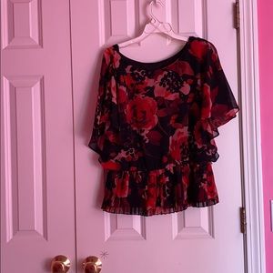 Red floral peplum